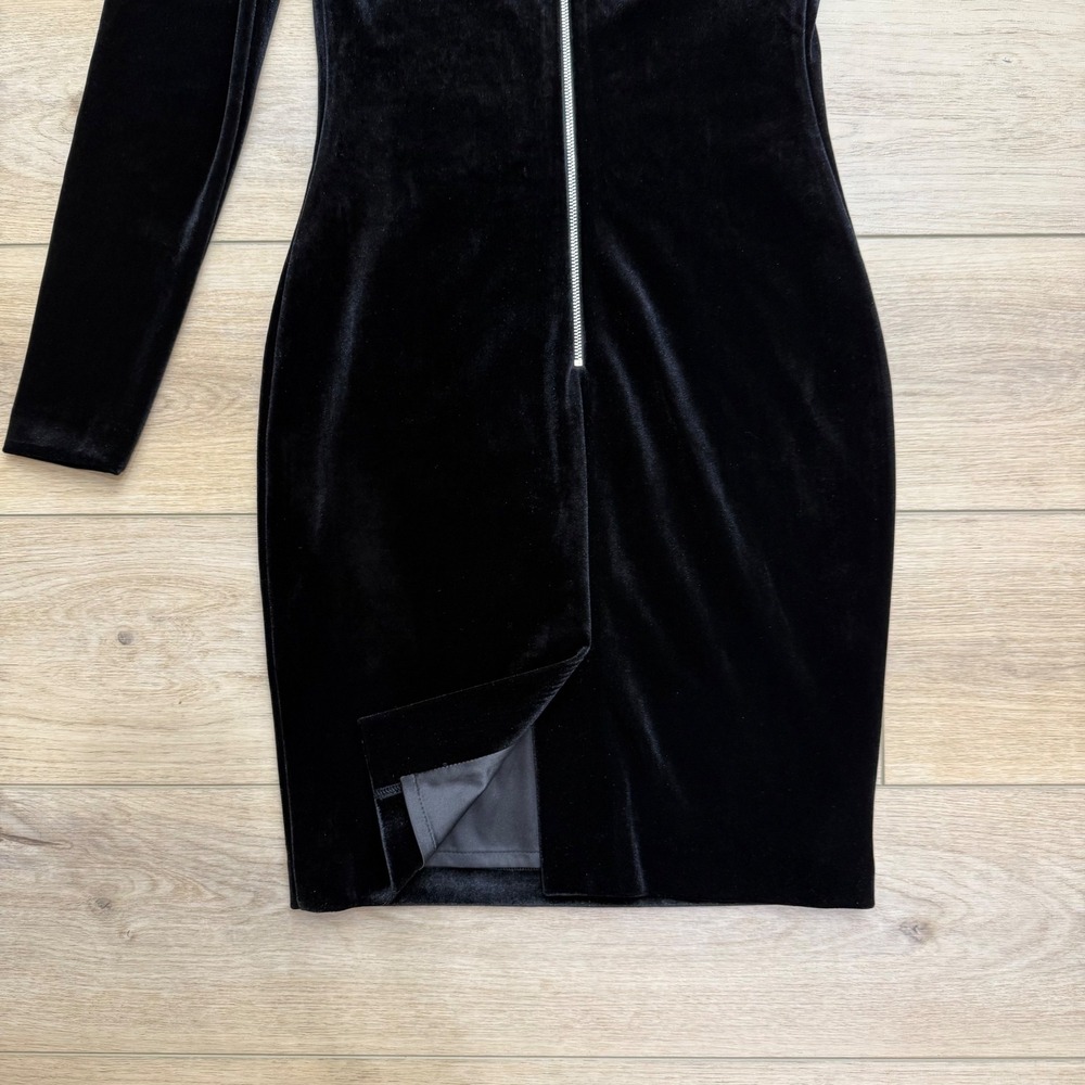 Ted Baker Black Velvet One Shoulder Sleeve Modern Minimalist Cocktail Dress Sz 1 - Picture 7 of 12